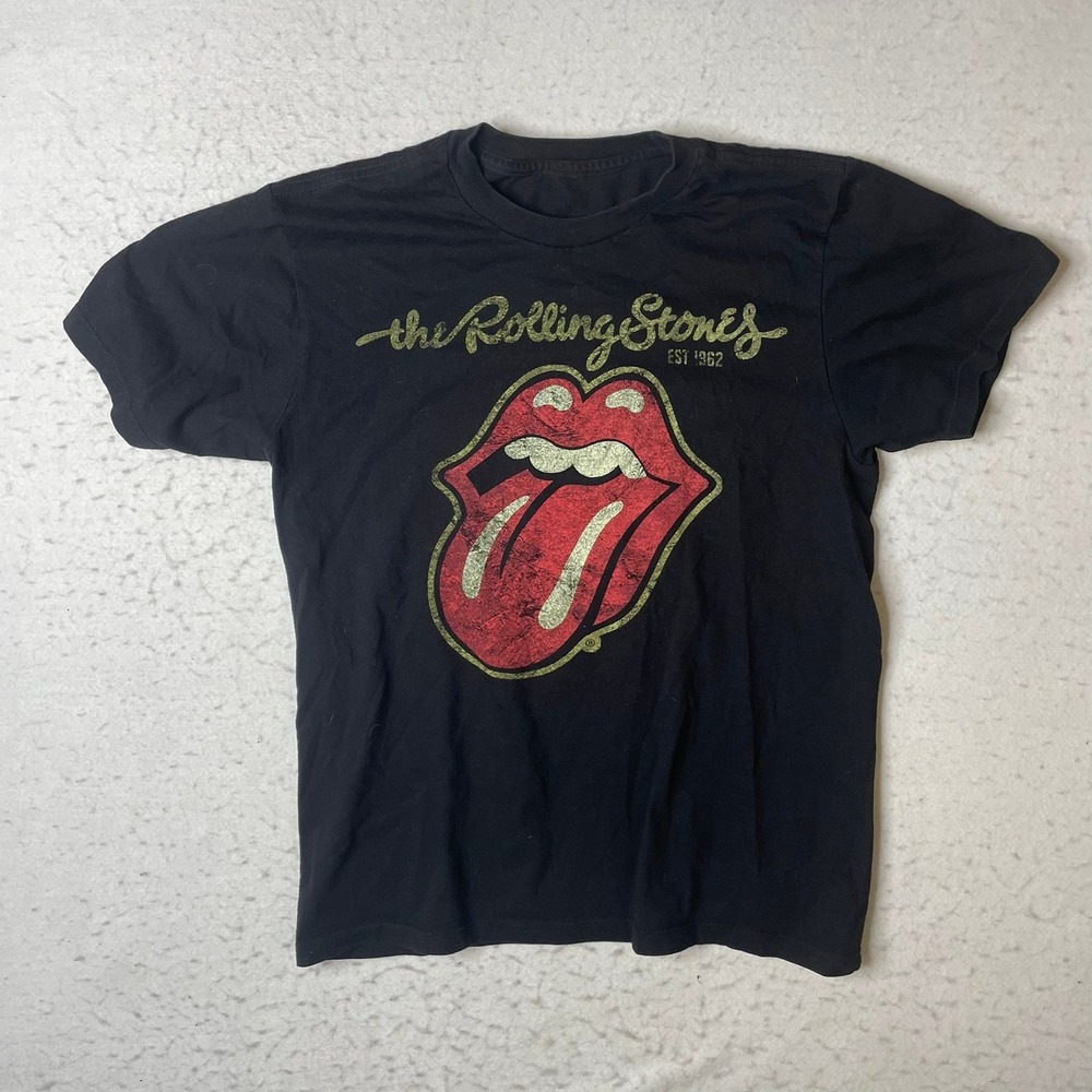 The Rolling Stones Graphic Tee Mens Medium Black Tongue Logo Short Sleeve Band